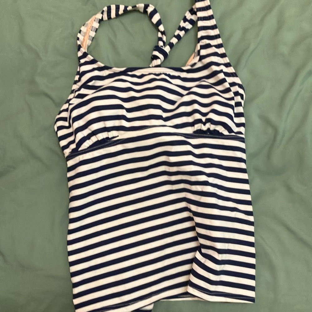 Lands' End Navy and White Striped Bikini Top